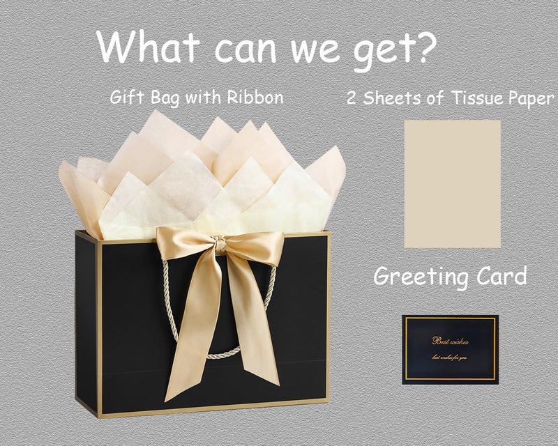 JMANNI Gift Bags, Large Gift Bags, 1Pcs Paper Gift Bag with 2 Tissue Paper and 1 Greeting Cards, Present Bags with Handles for Women Girls Bridesmaid Birthday Valentines Wedding Party (Golden-Black) - Image 3